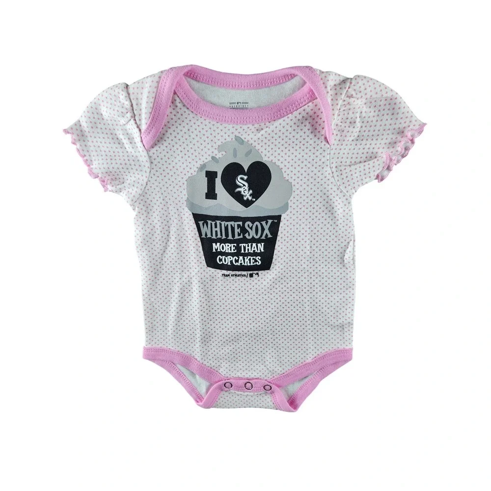 MLB Chicago White Sox Baby Girl Bodysuit Pink Hearts Cupcake 3-6 Months Cotton